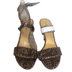 Marc Fisher Brown and White Sandals with Leopard Print